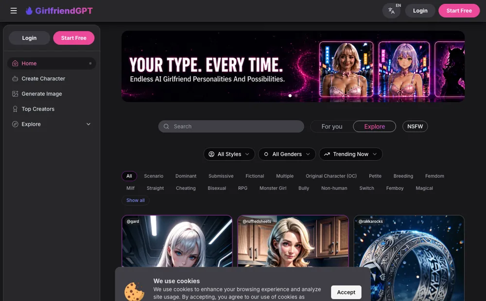 GPT Girlfriend website screenshot