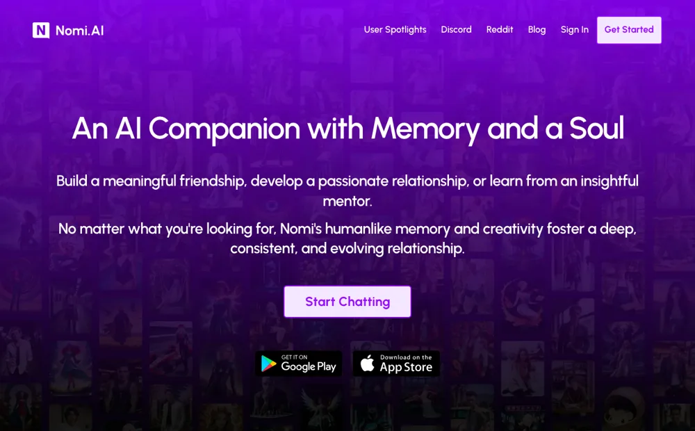 Nomi AI website screenshot